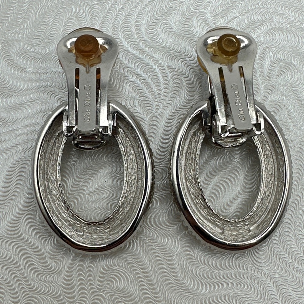 Rare Vintage Silver‎ Tone Christian Dior Earrings Clip On #444 - Picture 5 of 8